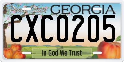 GA license plate CXC0205