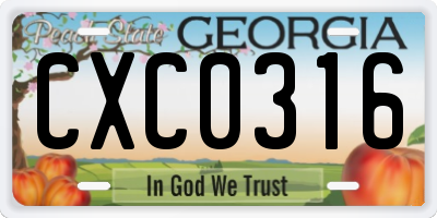 GA license plate CXC0316