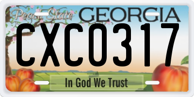 GA license plate CXC0317