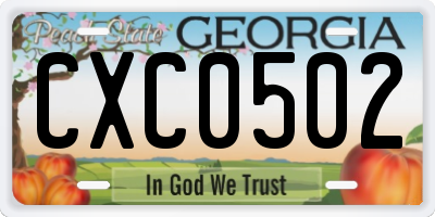 GA license plate CXC0502