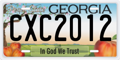 GA license plate CXC2012