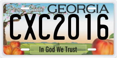 GA license plate CXC2016