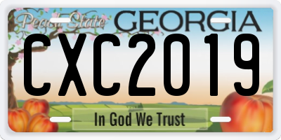 GA license plate CXC2019