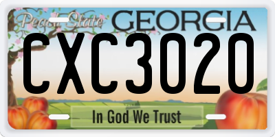 GA license plate CXC3020
