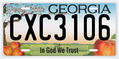 GA license plate CXC3106