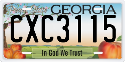 GA license plate CXC3115