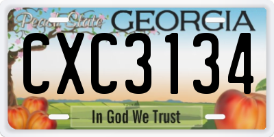 GA license plate CXC3134