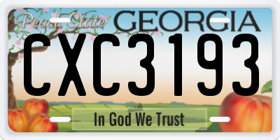 GA license plate CXC3193