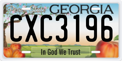 GA license plate CXC3196