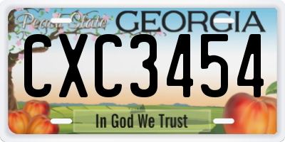 GA license plate CXC3454