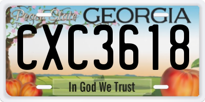GA license plate CXC3618