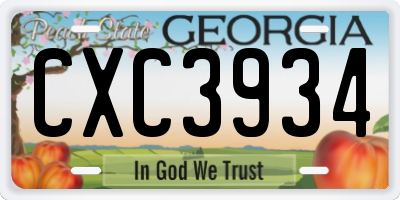 GA license plate CXC3934