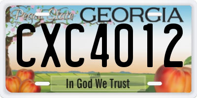 GA license plate CXC4012