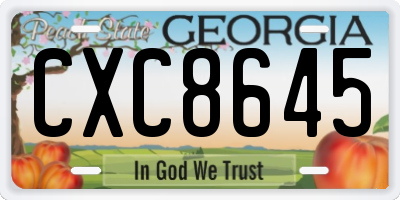 GA license plate CXC8645