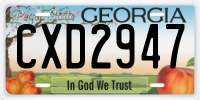 GA license plate CXD2947