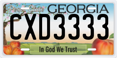 GA license plate CXD3333