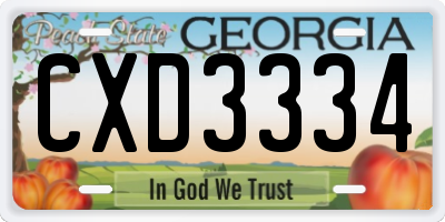 GA license plate CXD3334