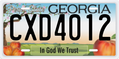 GA license plate CXD4012