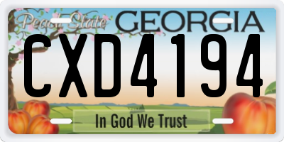 GA license plate CXD4194