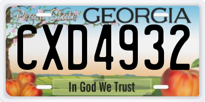 GA license plate CXD4932