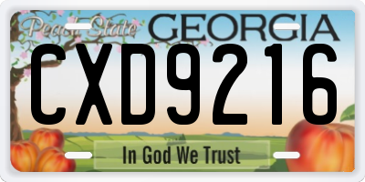 GA license plate CXD9216