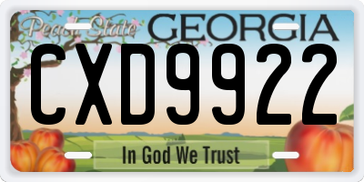 GA license plate CXD9922