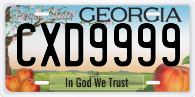 GA license plate CXD9999