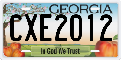 GA license plate CXE2012