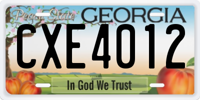 GA license plate CXE4012