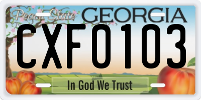 GA license plate CXF0103
