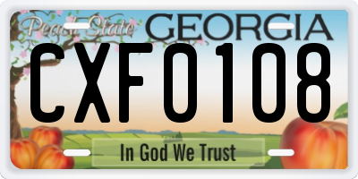GA license plate CXF0108