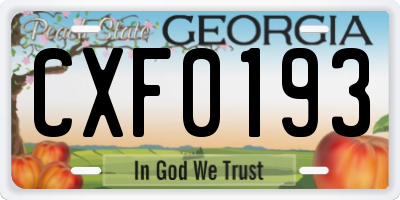 GA license plate CXF0193