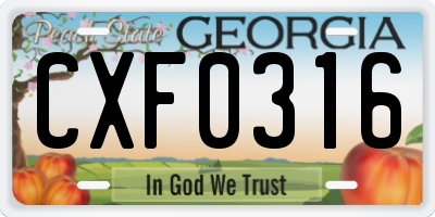 GA license plate CXF0316