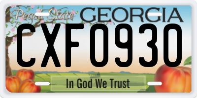 GA license plate CXF0930
