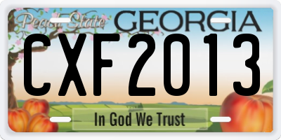 GA license plate CXF2013