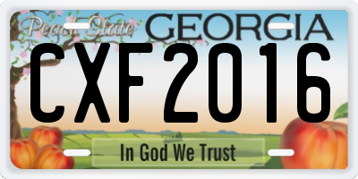 GA license plate CXF2016