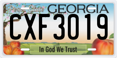 GA license plate CXF3019