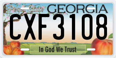 GA license plate CXF3108