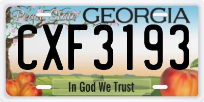 GA license plate CXF3193