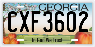 GA license plate CXF3602