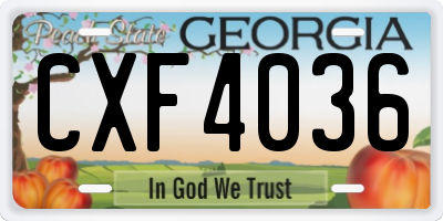 GA license plate CXF4036