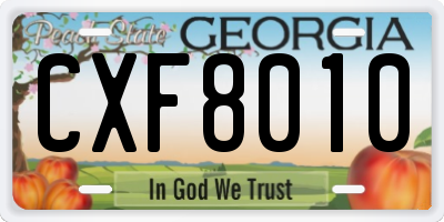 GA license plate CXF8010