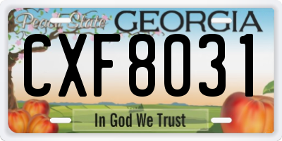 GA license plate CXF8031