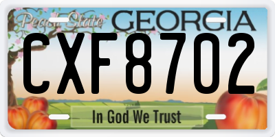 GA license plate CXF8702