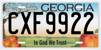 GA license plate CXF9922