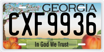 GA license plate CXF9936