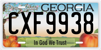 GA license plate CXF9938
