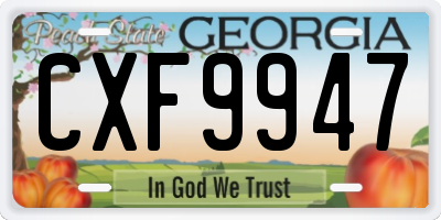 GA license plate CXF9947