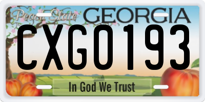 GA license plate CXG0193