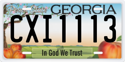 GA license plate CXI1113
